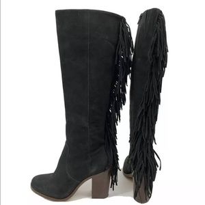 Gianni Bini Back Drop Black Fringe Zip Up Boots 6